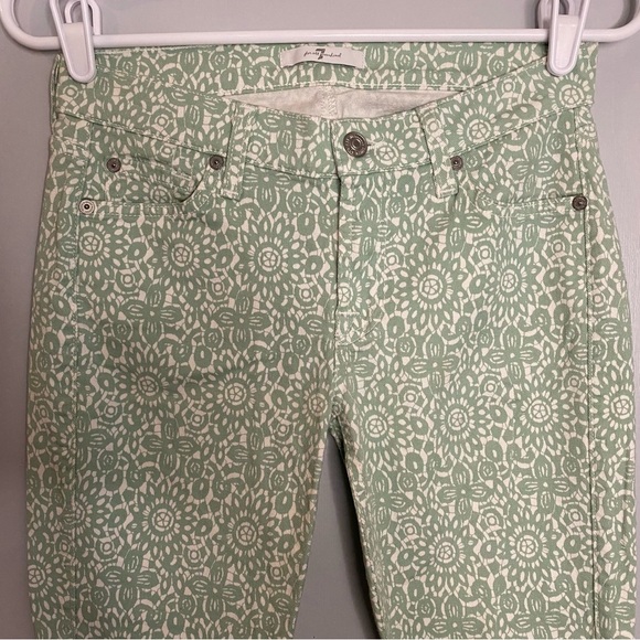 7 For All Mankind Floral Mint Green Straight Leg Pants Size 27 - Picture 3 of 7